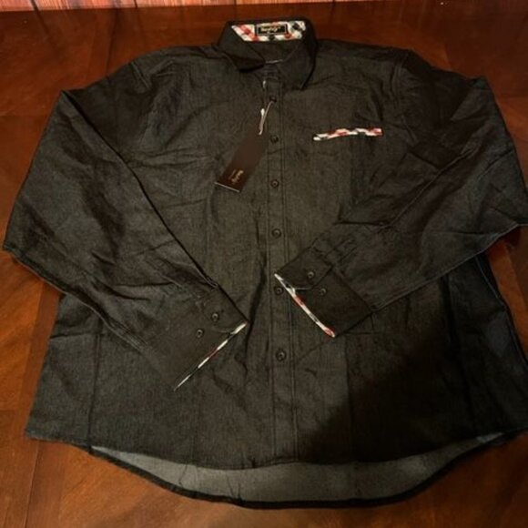Neufig Mens Long Sleeve Shirt XL Black & Plaid Accents Button-down front - Picture 1 of 11
